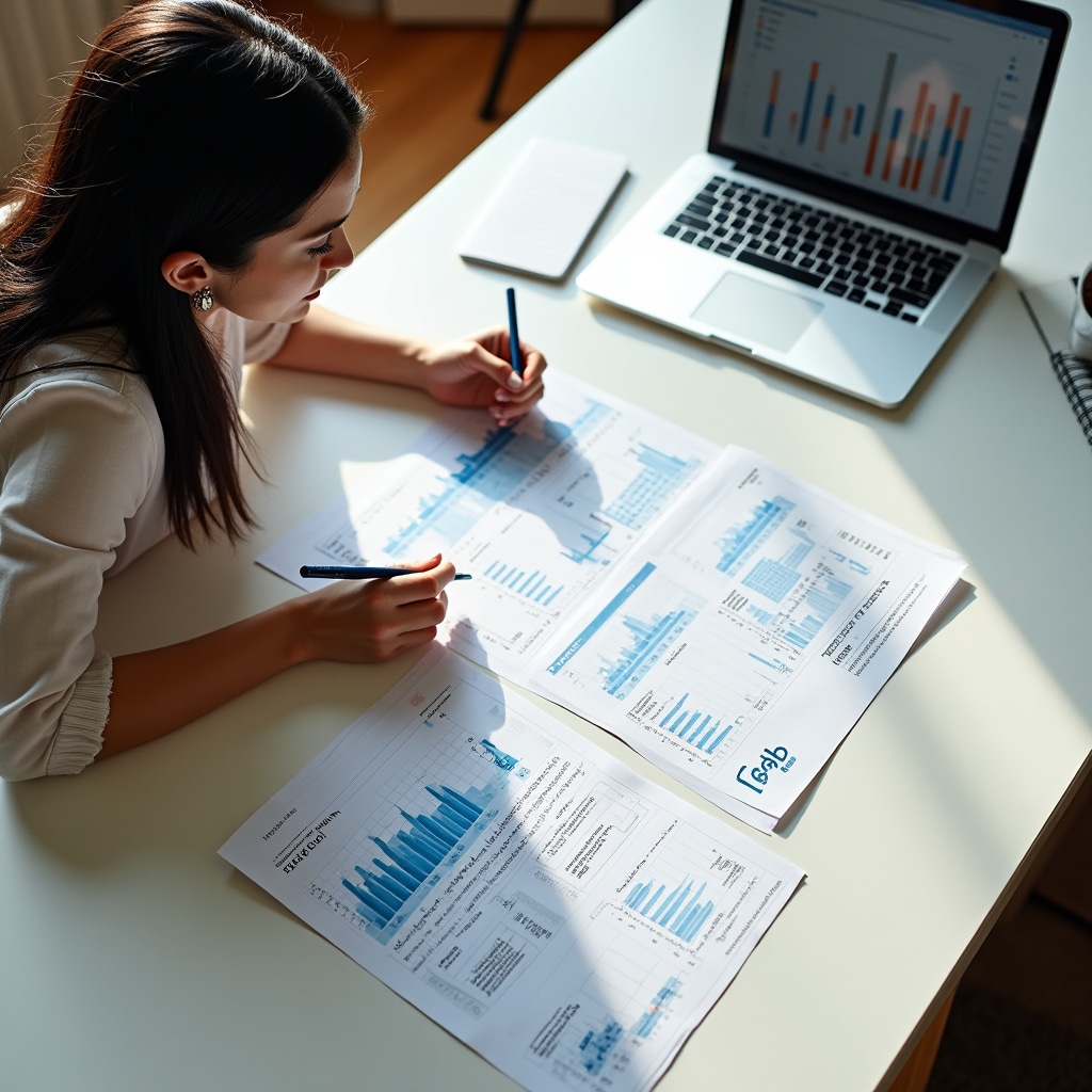 Energy consultant examining Portuguese EDP electricity bills spread across a desk with consumption graphs