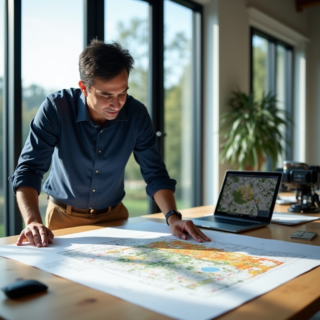 Advisor reviewing roof orientation diagrams and solar irradiation maps for a Portuguese home
